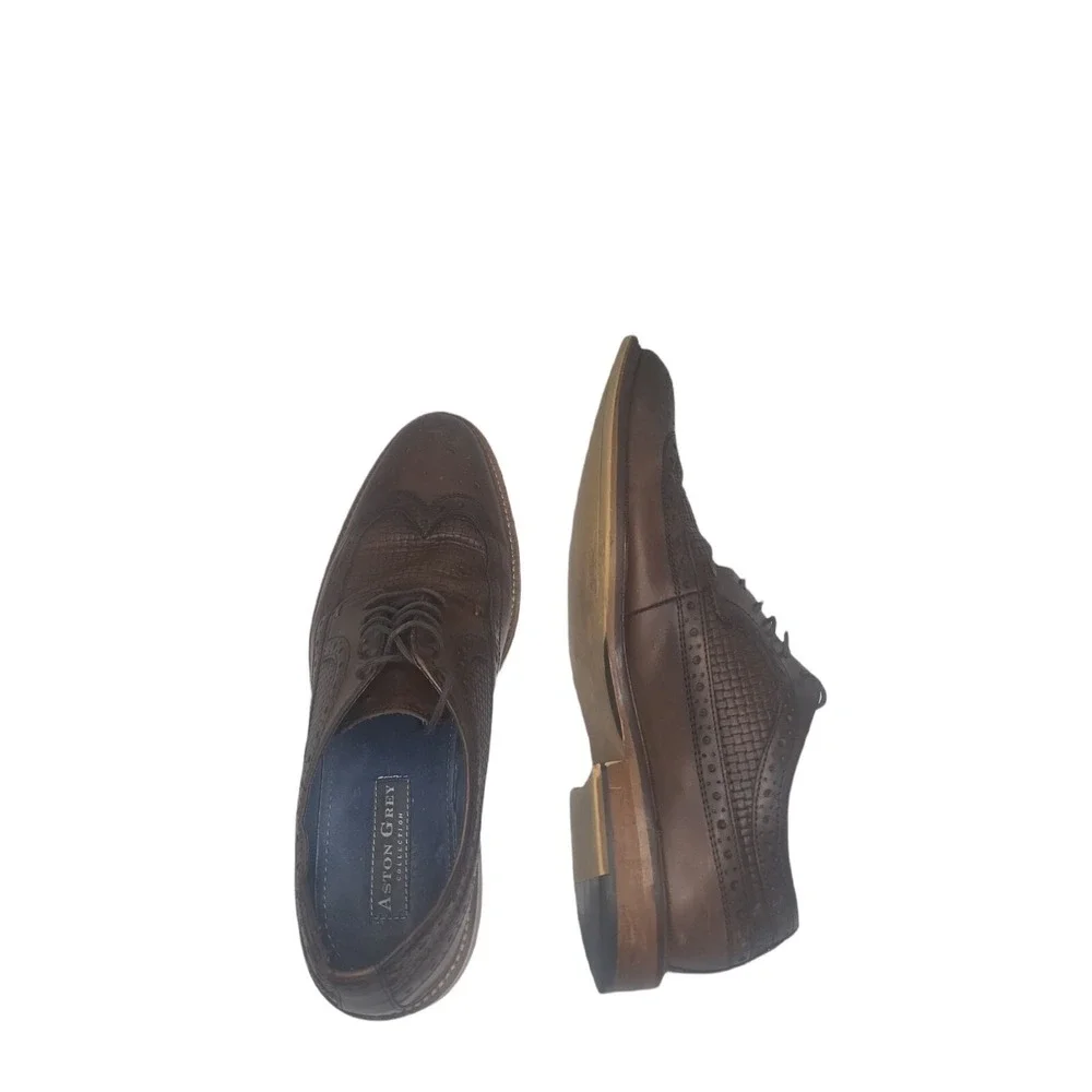 Aston Grey Oxford Shoes Men Sz 9 Bodega Brown Leather Lace Up Brogue Dress Shoes